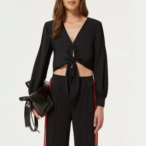 💜6-HOUR SALE💜 NWT Rebecca Minkoff | Black Crepe Crop Tie V-Neck Blouse Top XS